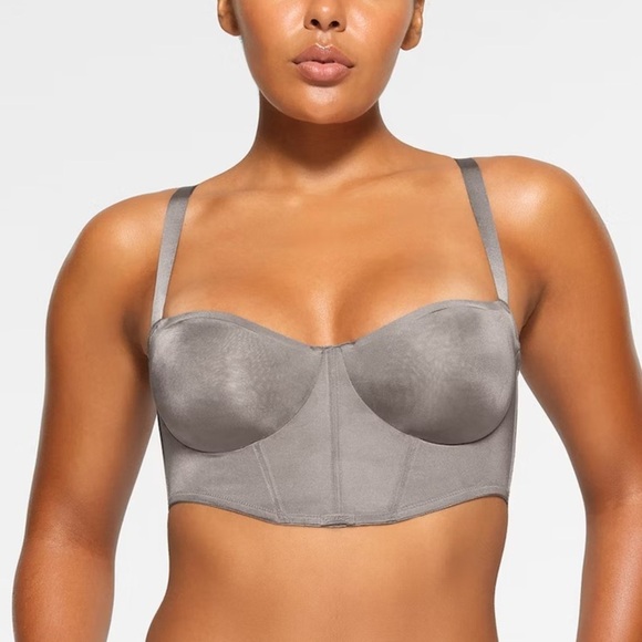 SKIMS LOGO SHINE BALCONETTE CORSET BRA | GREY CHALK - GREY CHALK / 46 / D NWT - Picture 1 of 8